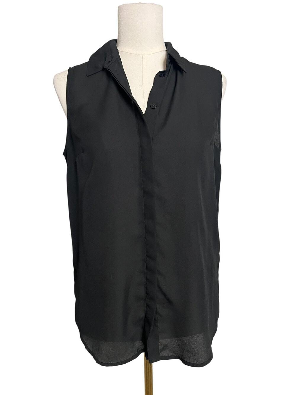 ASOS Tunic Blouse Womens 4 Black Sleeveless Sheer Chiffon Button Up Collared
